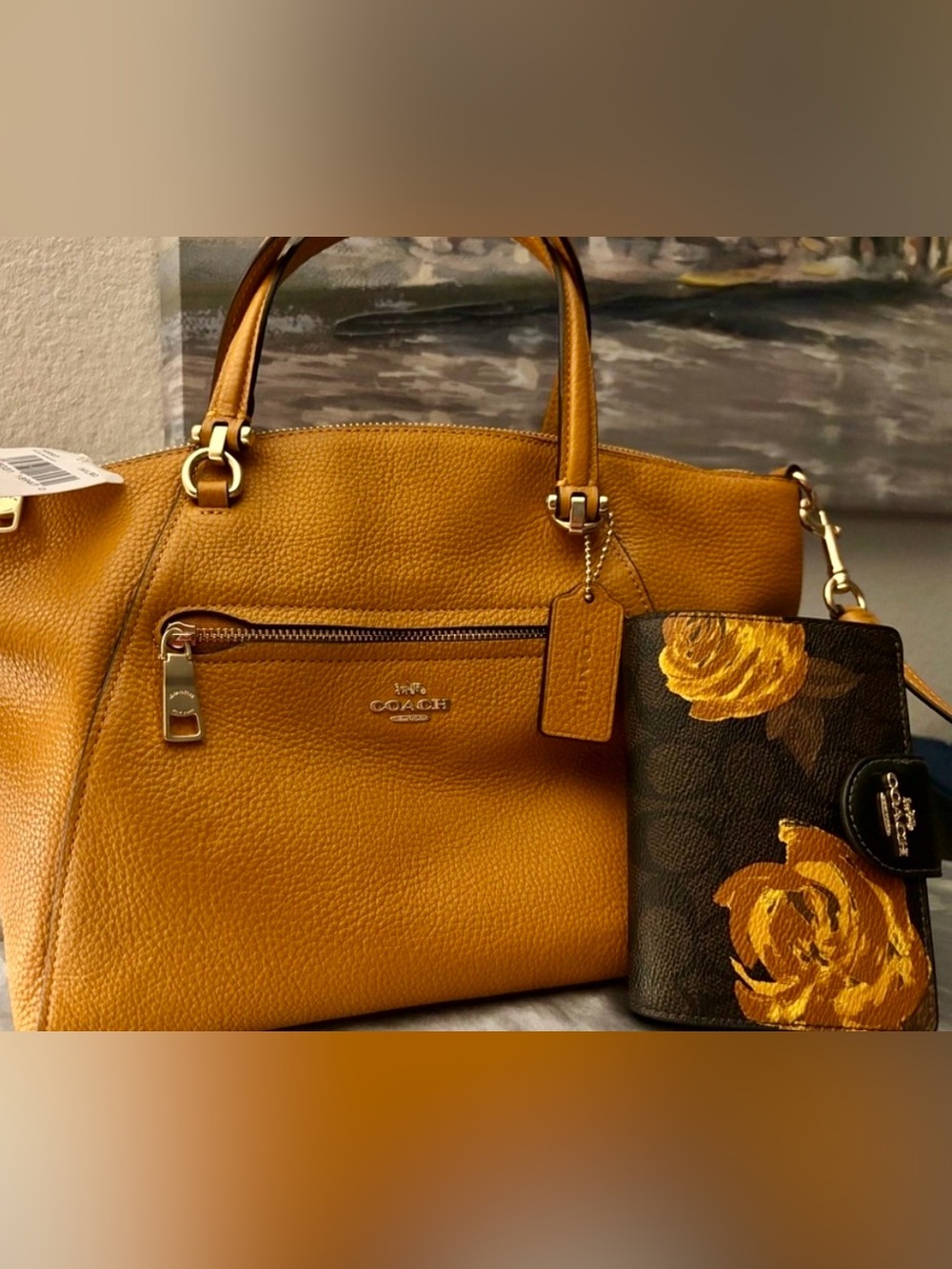 COACH Lot of 2 Pebble Leather Satchel Mustard Gold & Yellow Floral Wallet CCL69